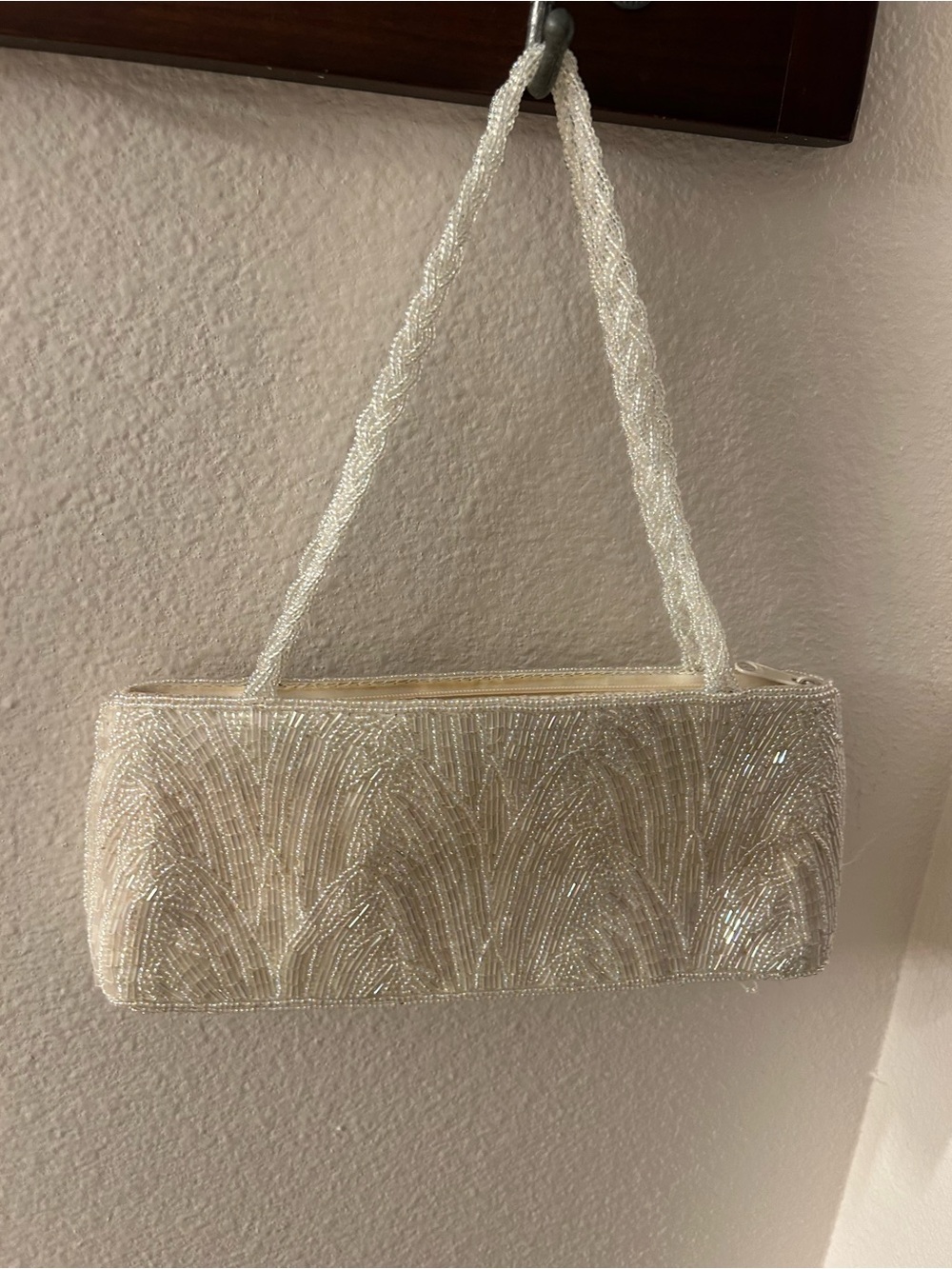 Beaded Ivory Evening Clutch Bag - Elegant Sparkle